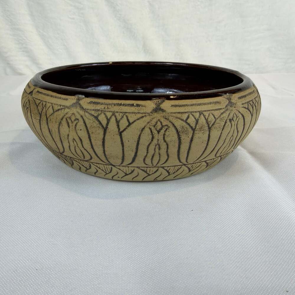 Western Stoneware Low Bulb Bowl Egyptian Revival 1920's *Scratching Wear